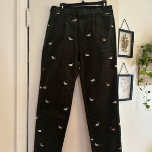 Cabela's Dark Green Corduroy Pants with Bird Design